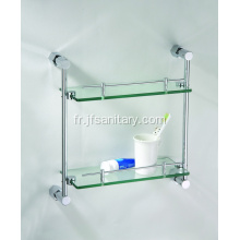 Étagère en verre à deux niveaux pour salle de bain en chrome